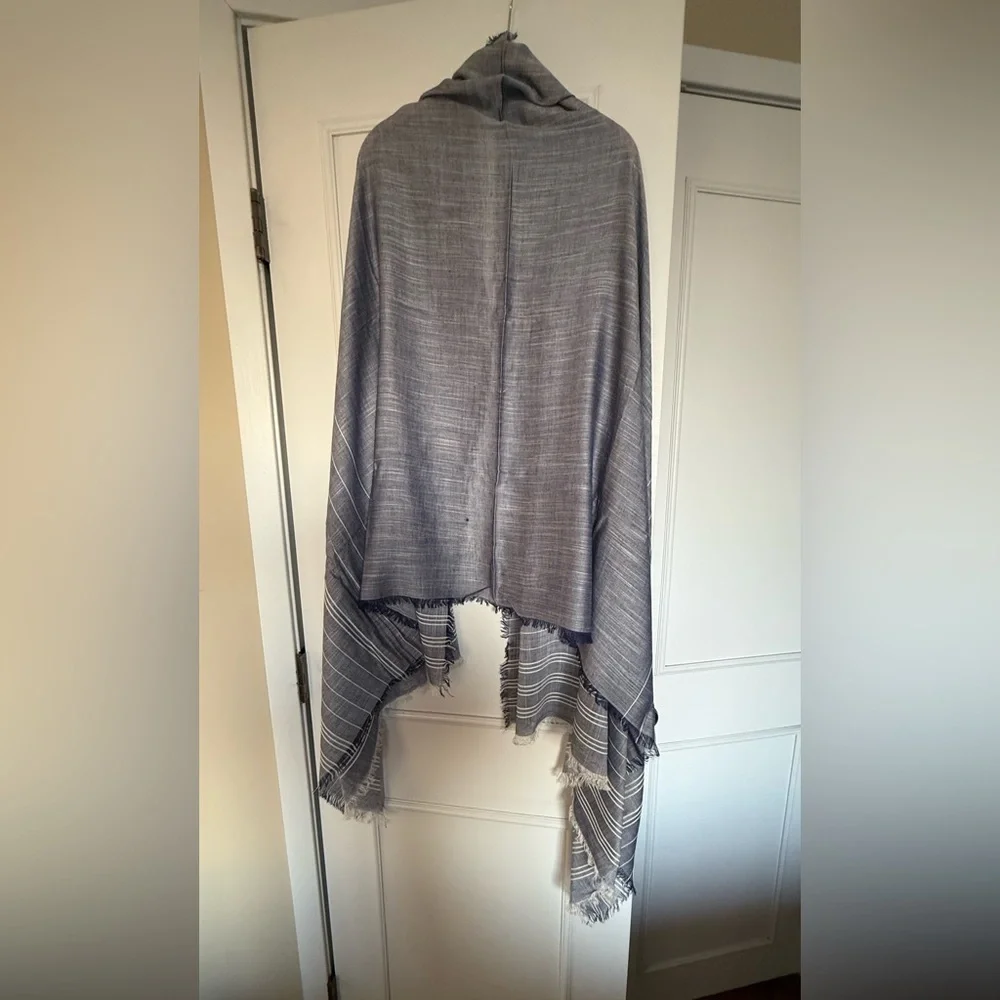 Elegant Blue and White Striped Shawl